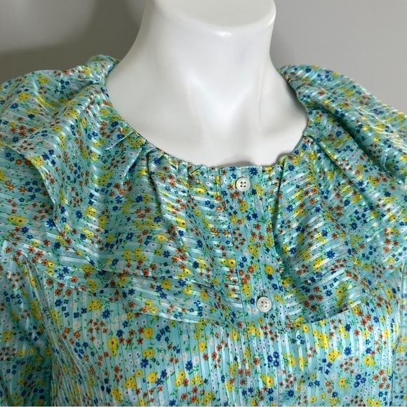 J. Crew Ruffle Top In Field Day Print Aqua Small Ditsy Floral Mint medium - Picture 6 of 8